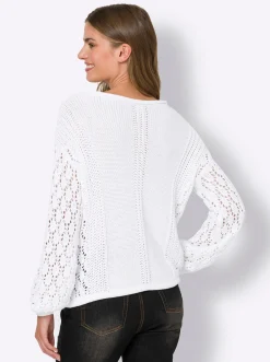 Strandmode|Pullover|heine Rundhalspullover mit Strickmuster weiß