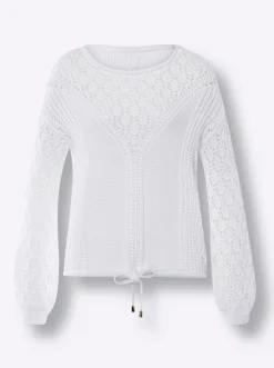 Strandmode|Pullover|heine Rundhalspullover mit Strickmuster weiß