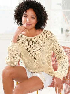Strandmode|heine Rundhalspullover mit Strickmuster sand