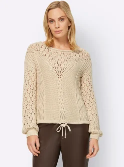 Strandmode|heine Rundhalspullover mit Strickmuster sand