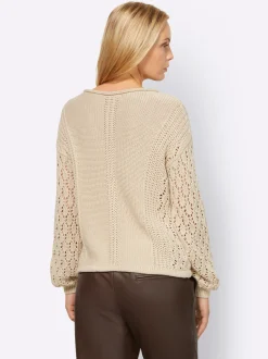 Strandmode|heine Rundhalspullover mit Strickmuster sand