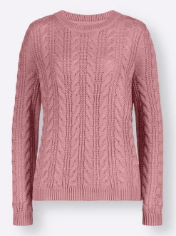 Pullover| Rundhalspullover mit Zopfmuster hortensie