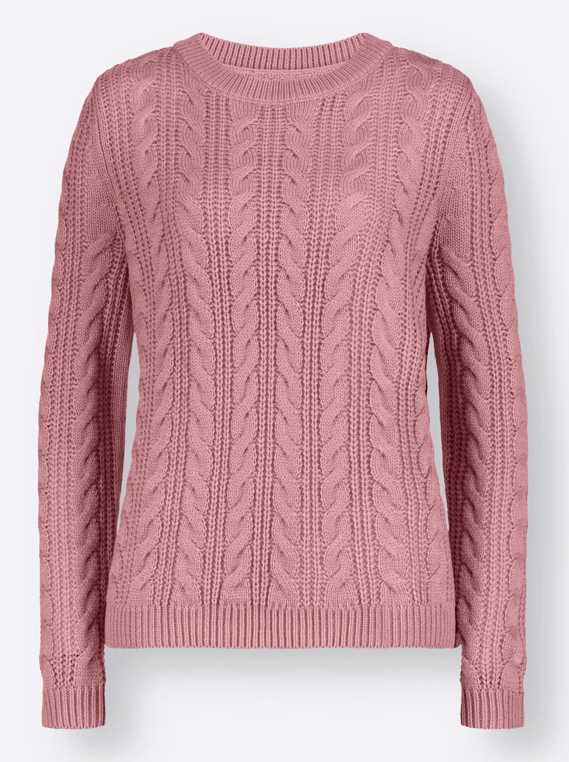 Pullover| Rundhalspullover mit Zopfmuster hortensie