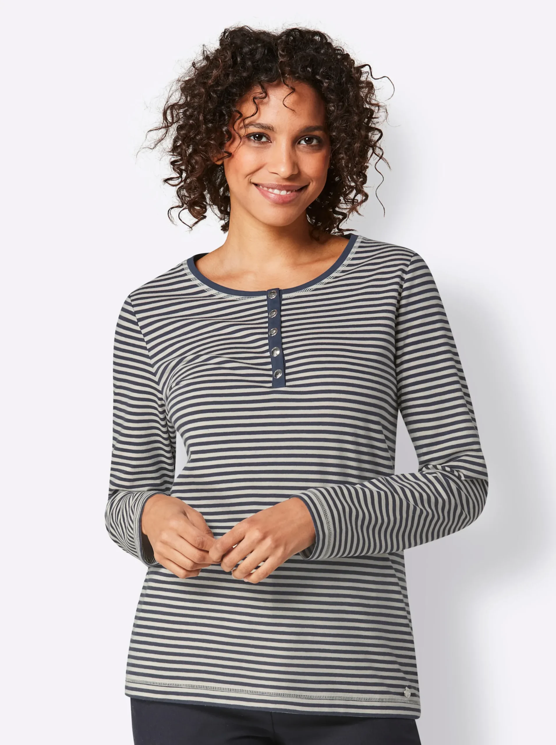 Shirts|CREATION L PREMIUM Rundhalsshirt marine-ecru-geringelt