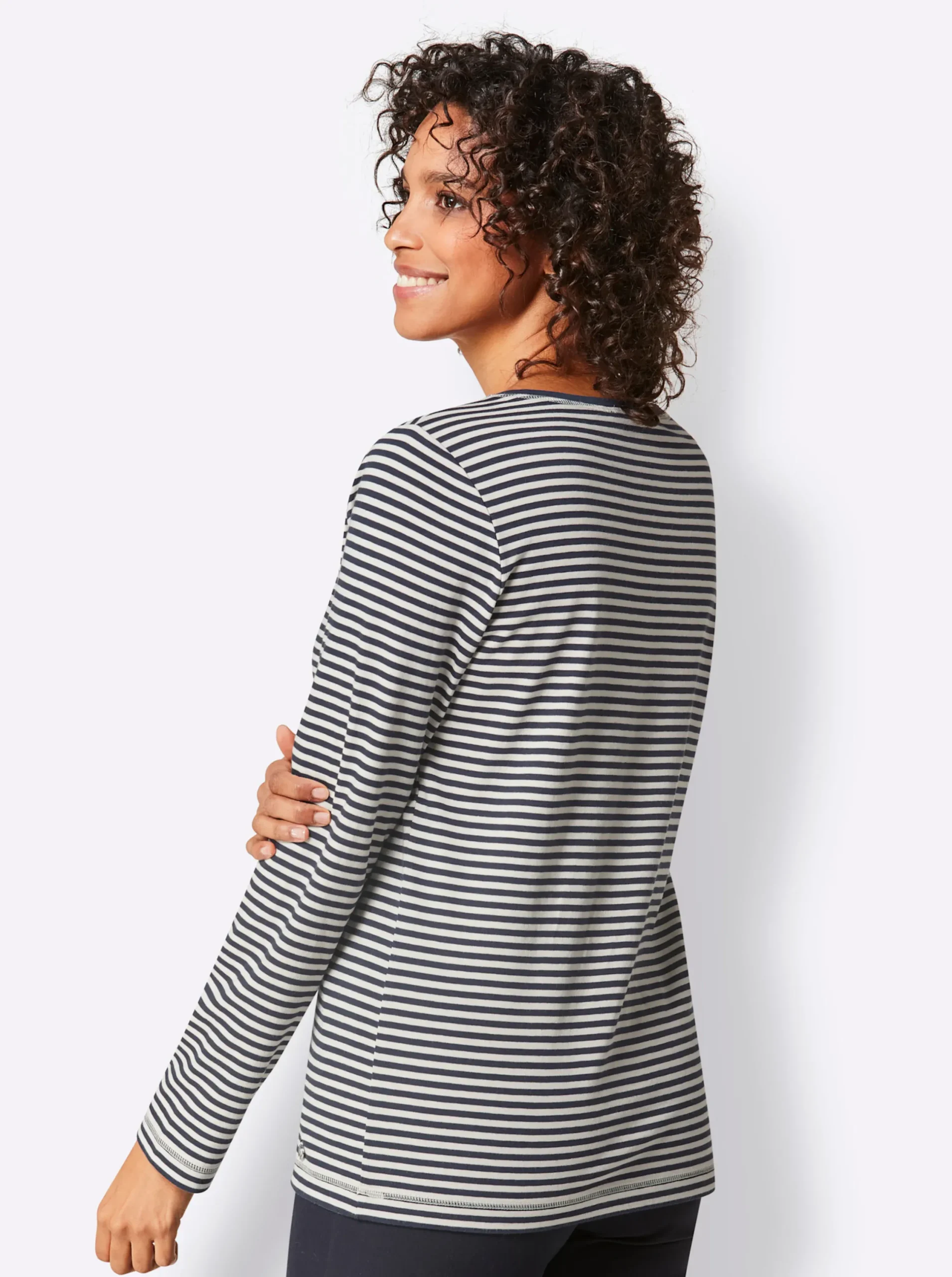 Shirts|CREATION L PREMIUM Rundhalsshirt marine-ecru-geringelt