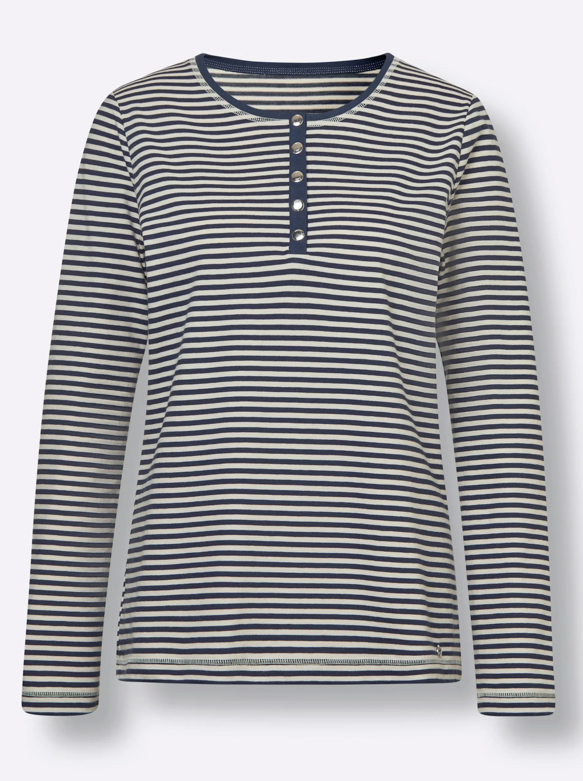 Shirts|CREATION L PREMIUM Rundhalsshirt marine-ecru-geringelt