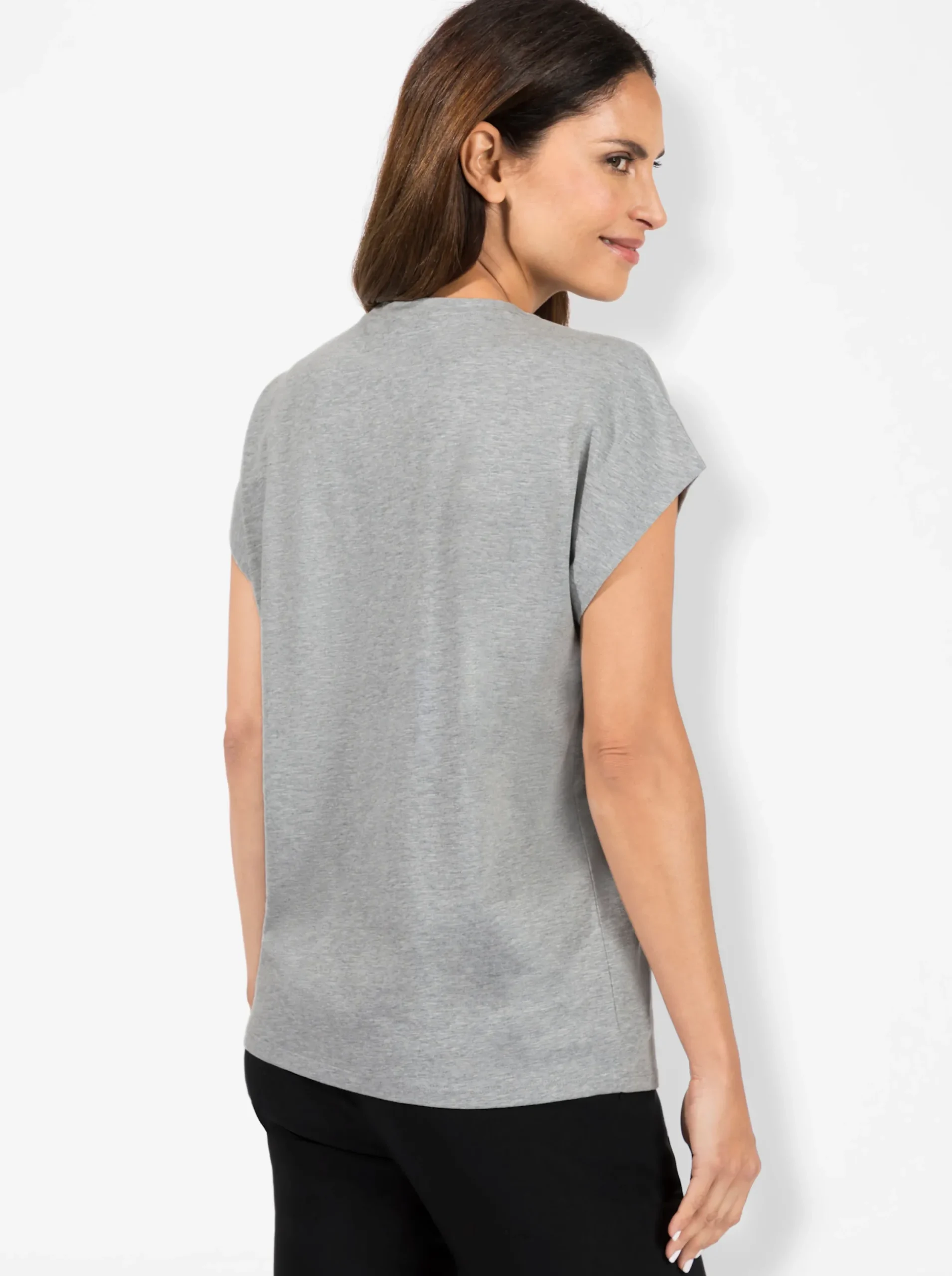 Shirts| Rundhalsshirt hellgrau-salbei-meliert
