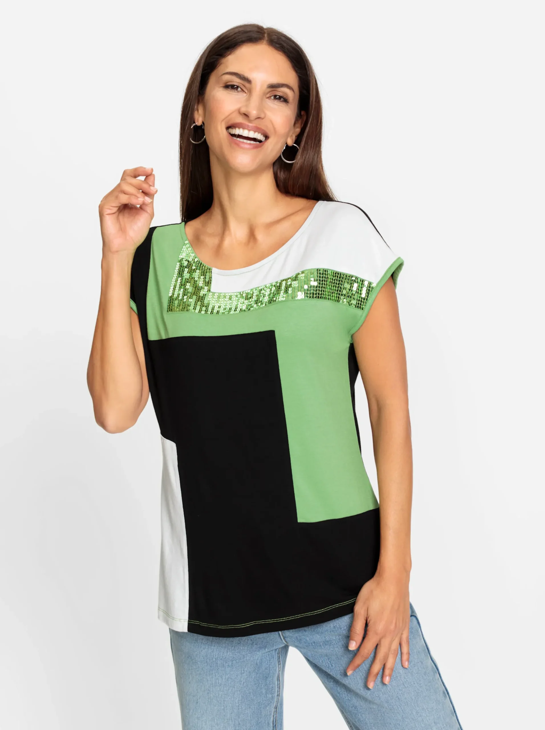 Shirts| Rundhalsshirt schwarz-apfel-gemustert