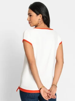 Shirts| Rundhalsshirt ecru-orange-bedruckt