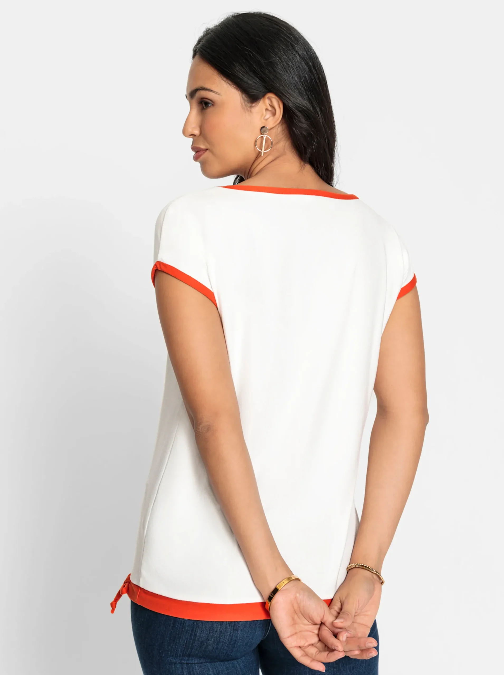 Shirts| Rundhalsshirt ecru-orange-bedruckt