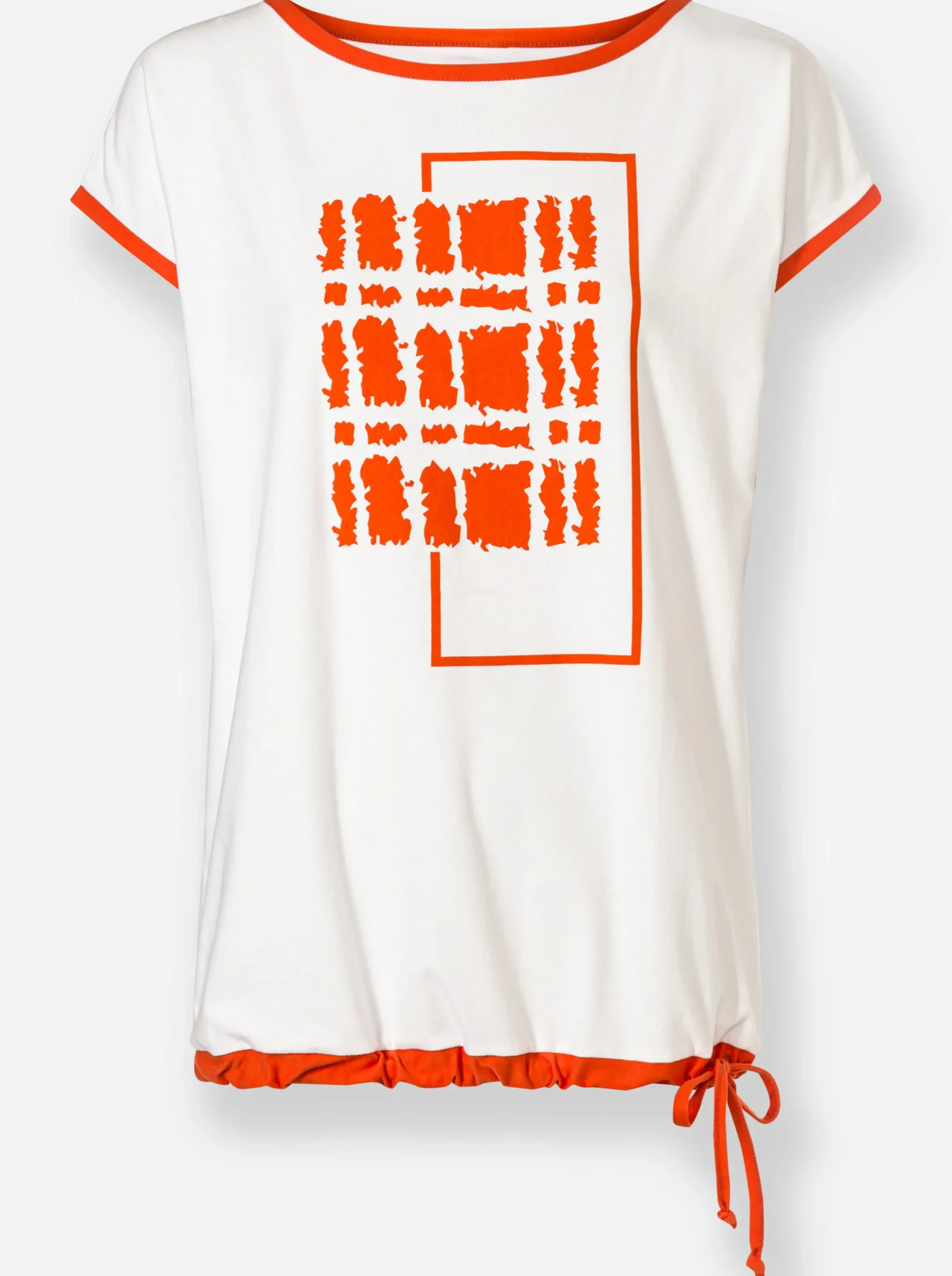 Shirts| Rundhalsshirt ecru-orange-bedruckt