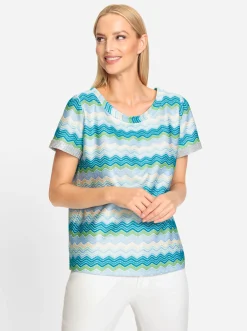 Shirts|heine Rundhalsshirt türkis-ecru-gemustert