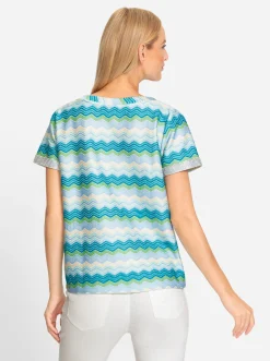 Shirts|heine Rundhalsshirt türkis-ecru-gemustert