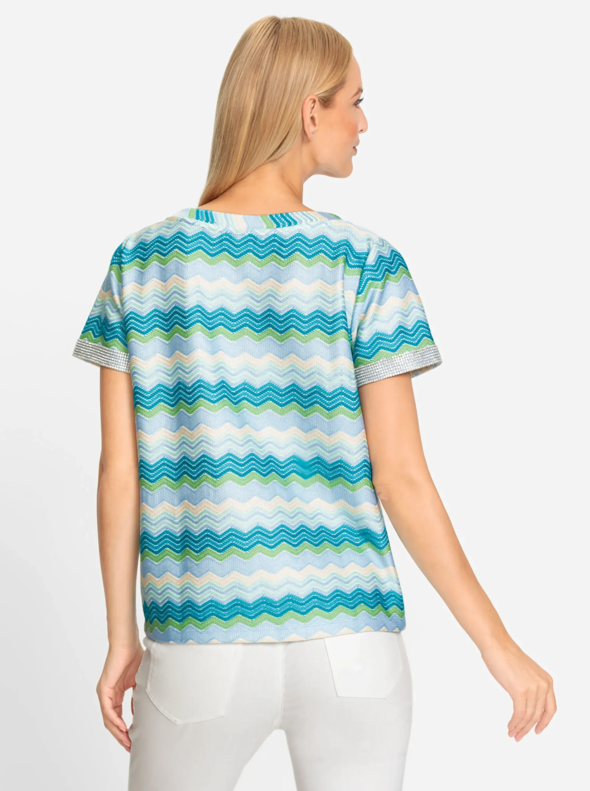 Shirts|heine Rundhalsshirt türkis-ecru-gemustert