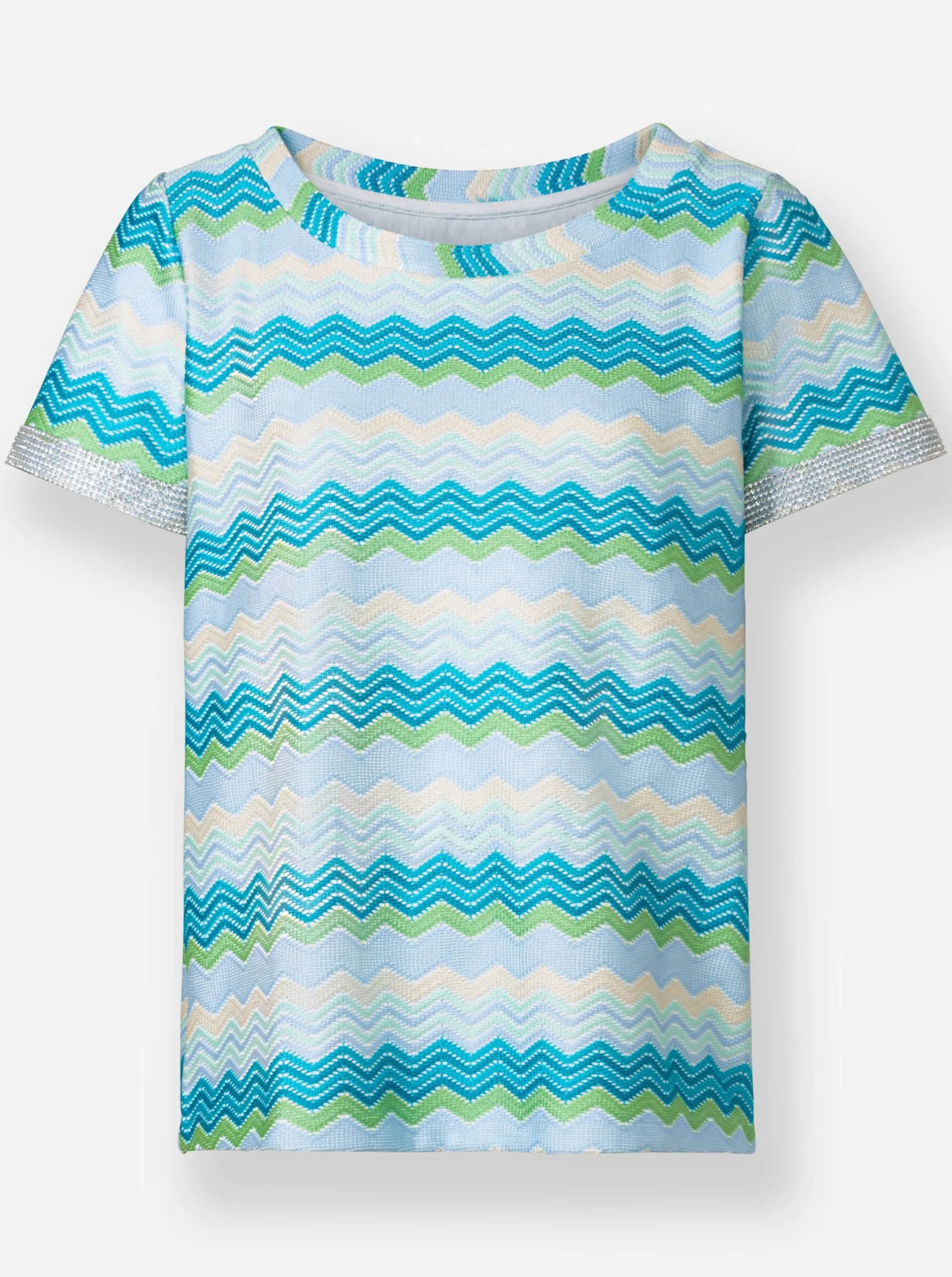 Shirts|heine Rundhalsshirt türkis-ecru-gemustert