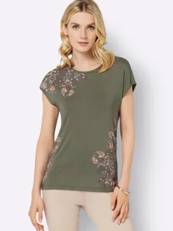 Shirts| Rundhalsshirt khaki-papaya-bedruckt