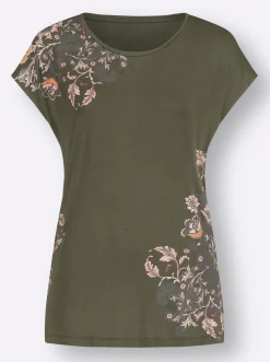 Shirts| Rundhalsshirt khaki-papaya-bedruckt