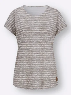 Shirts| Rundhalsshirt taupe-ecru-geringelt