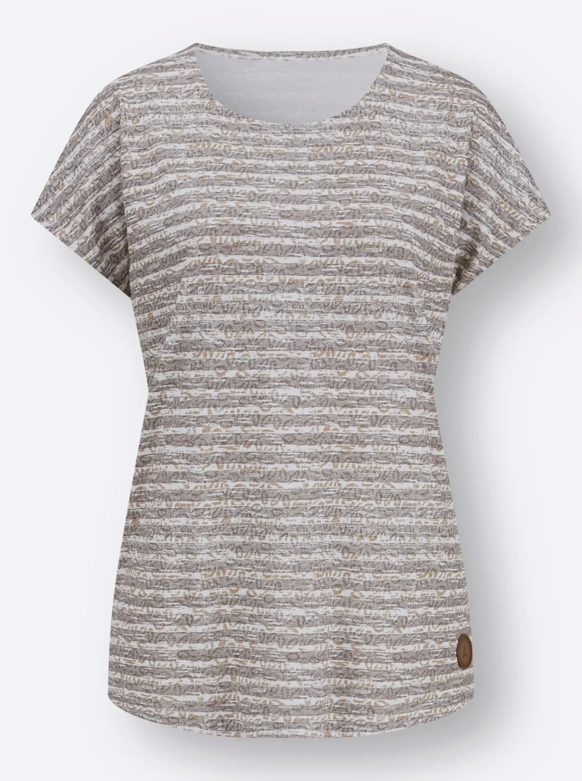 Shirts| Rundhalsshirt taupe-ecru-geringelt