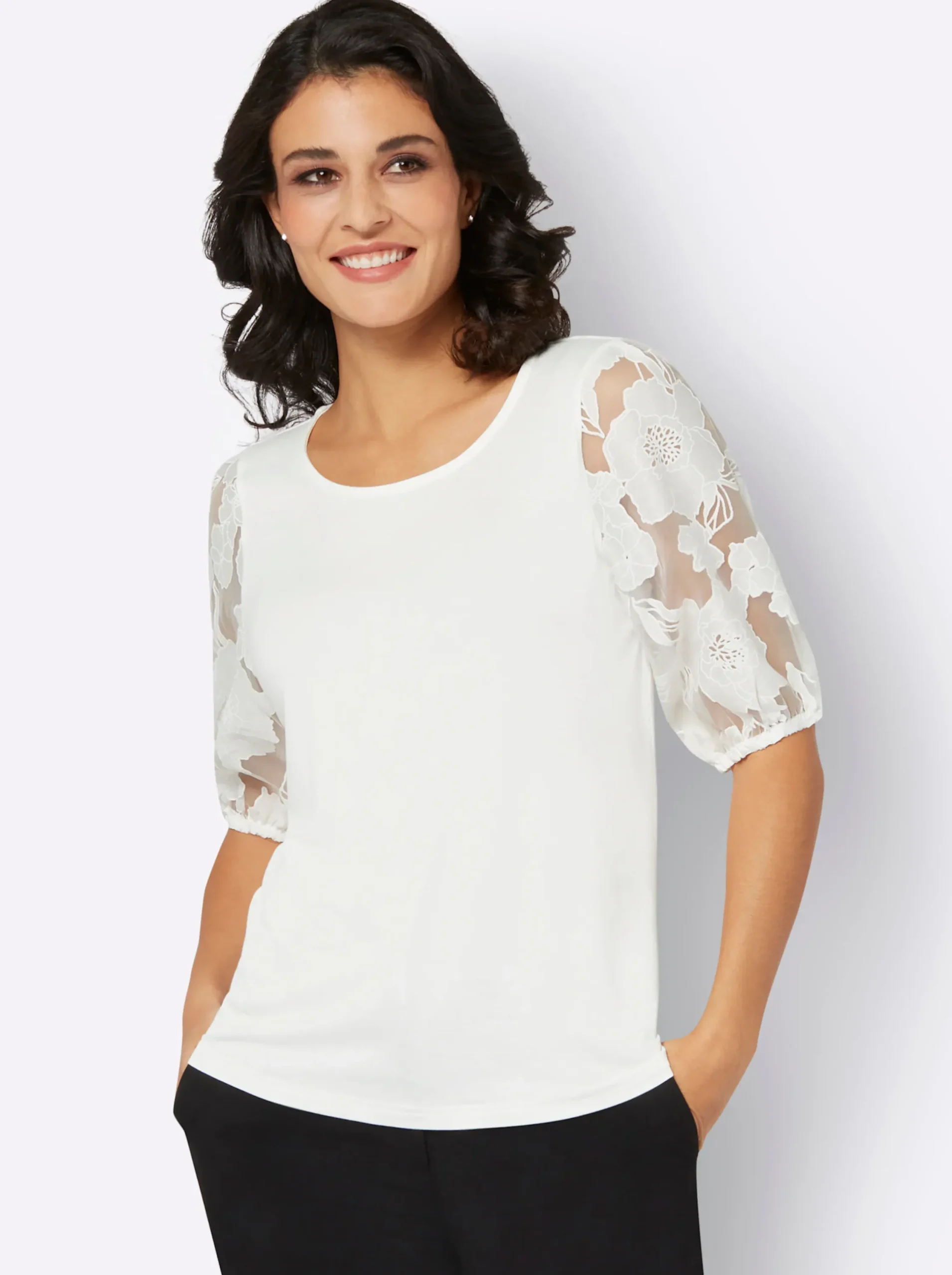 Shirts| Rundhalsshirt ecru
