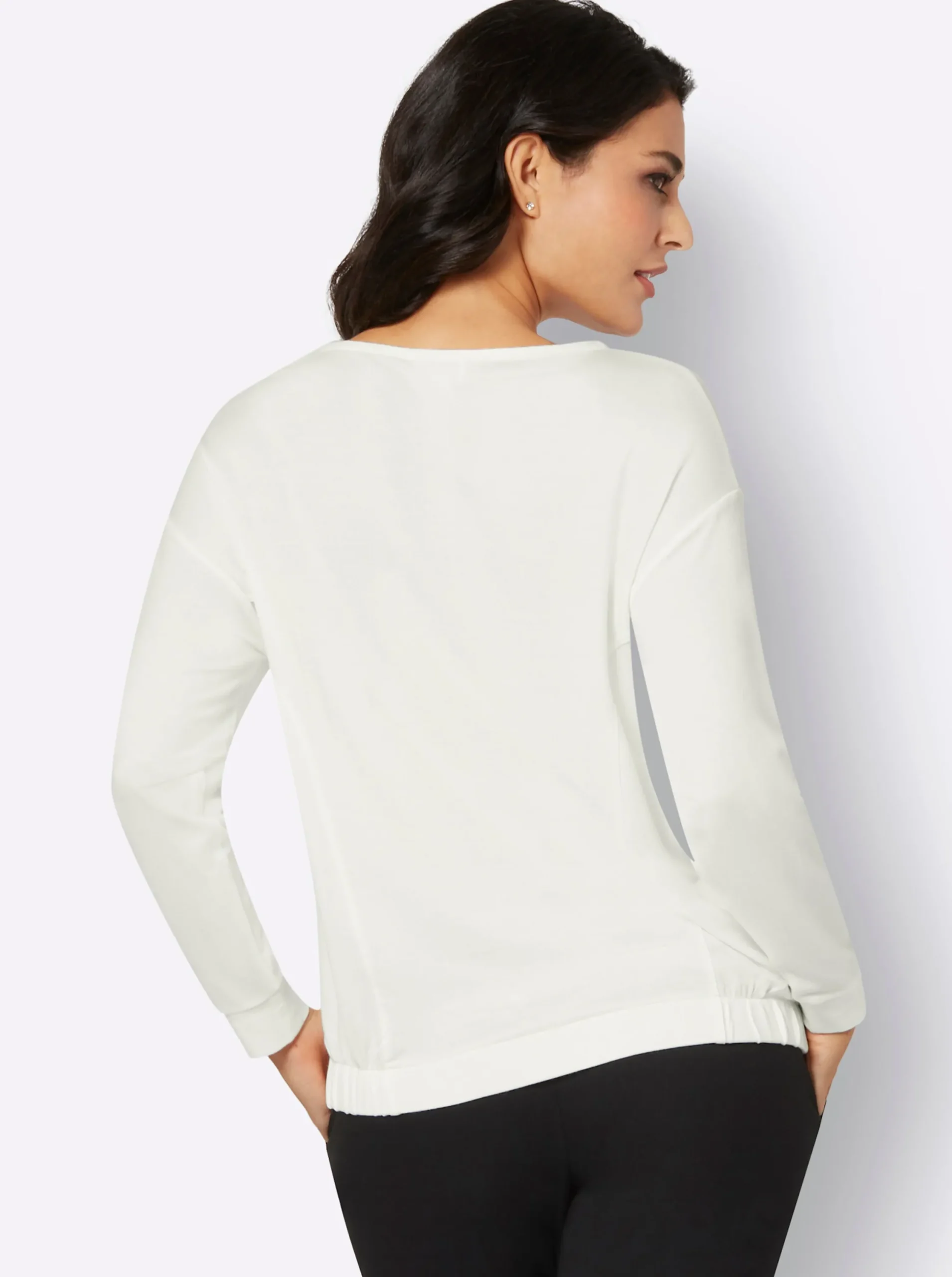 Pullover| Rundhalsshirt ecru-hellblau-bedruckt