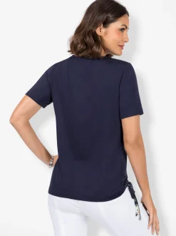 Shirts| Rundhalsshirt mit Bindebändchen marine-ecru-bedruckt