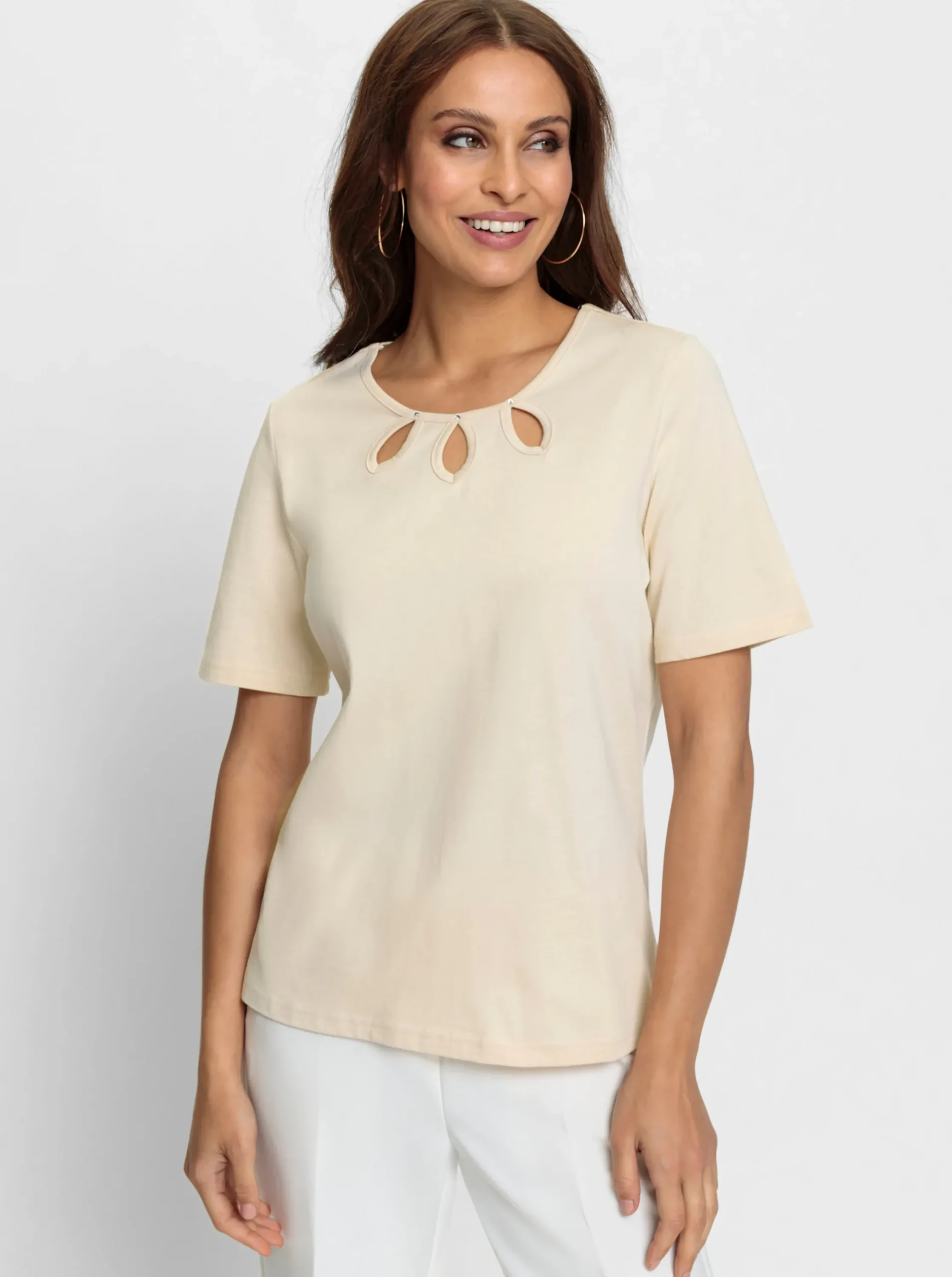 Shirts| Rundhalsshirt mit Cut-outs elfenbein