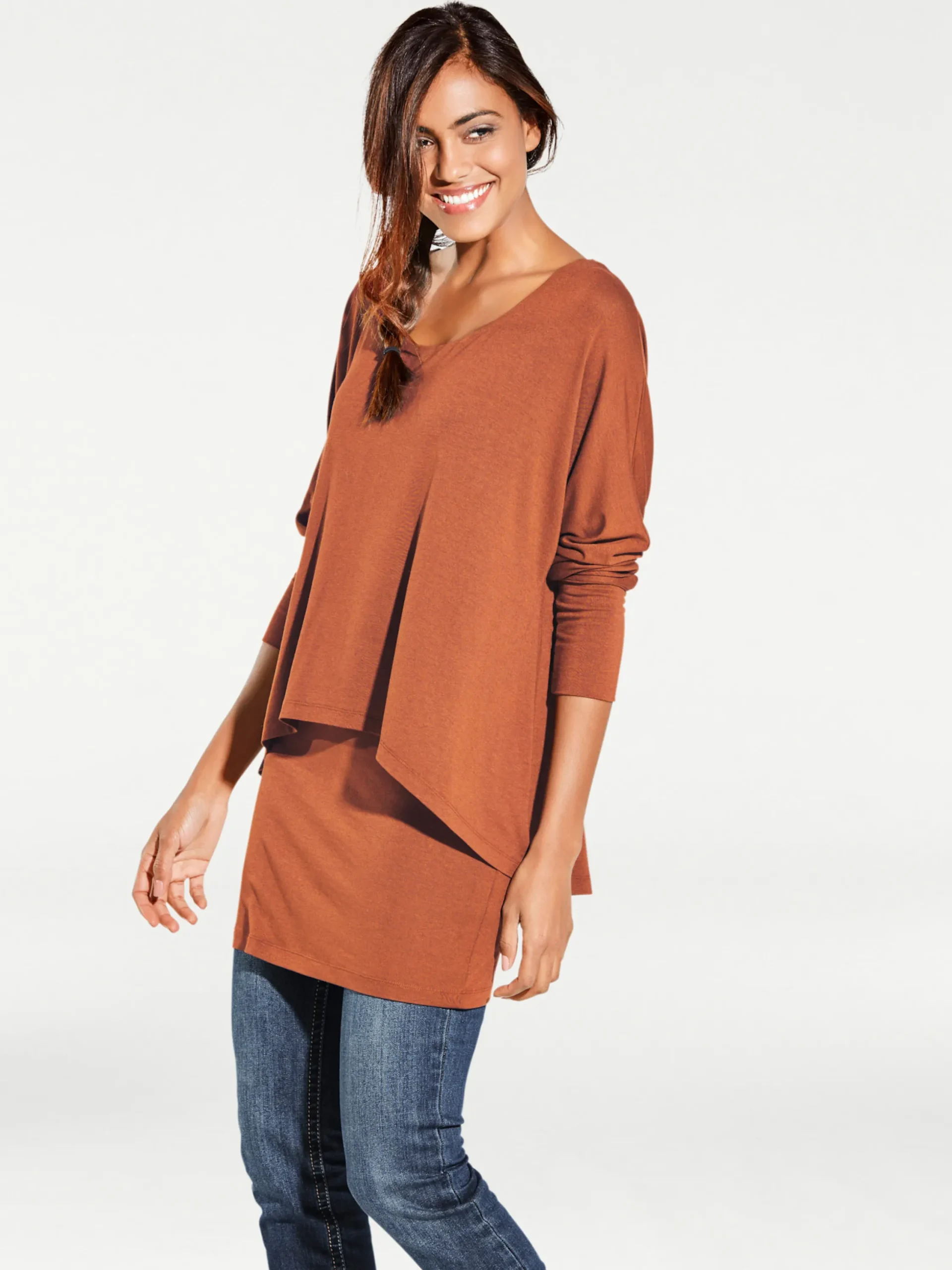 Basics|heine Rundhalsshirt mit Fledermaus-Ärmeln orange