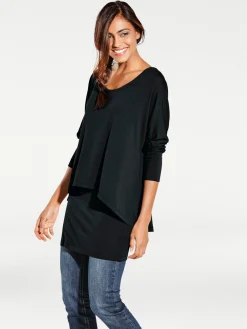 Basics|heine Rundhalsshirt mit Fledermaus-Ärmeln schwarz
