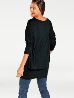 Basics|heine Rundhalsshirt mit Fledermaus-Ärmeln schwarz