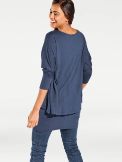 Basics|heine Rundhalsshirt mit Fledermaus-Ärmeln jeansblau