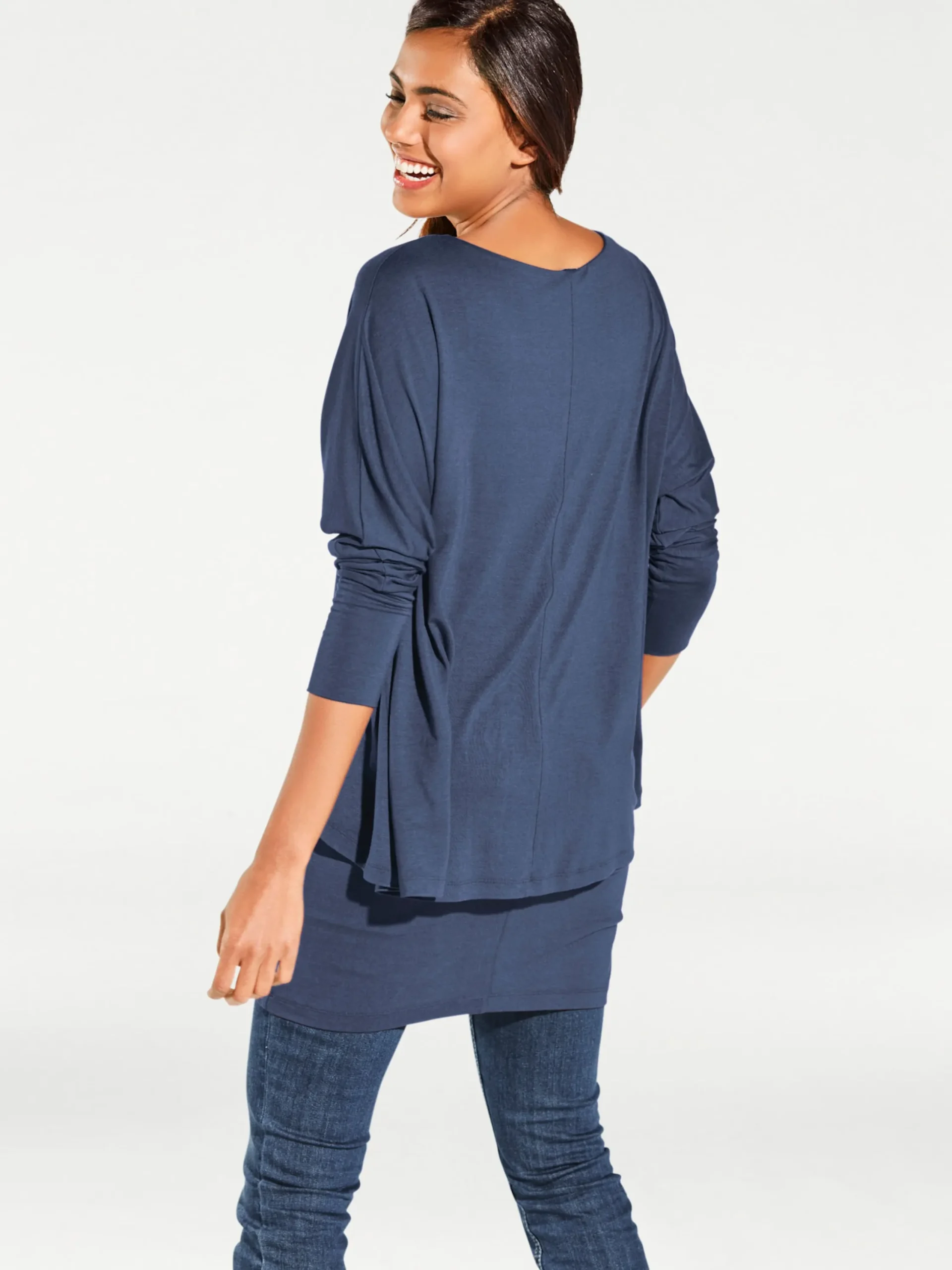 Basics|heine Rundhalsshirt mit Fledermaus-Ärmeln jeansblau