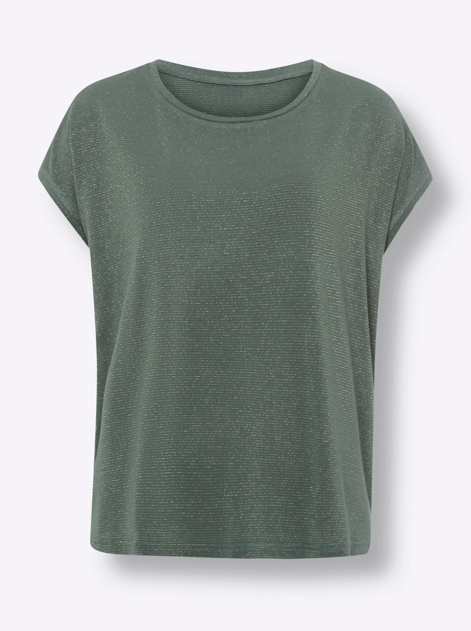 Shirts|heine Rundhalsshirt mit Glanzgarn khaki-goldfarben-geringelt