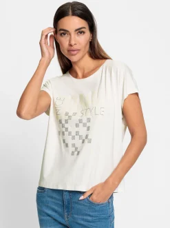 Shirts|heine Rundhalsshirt mit Glitzersteinchen ecru