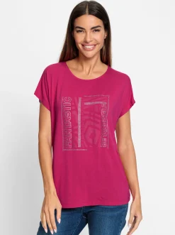 Shirts|heine Rundhalsshirt mit Glitzersteinchen pink