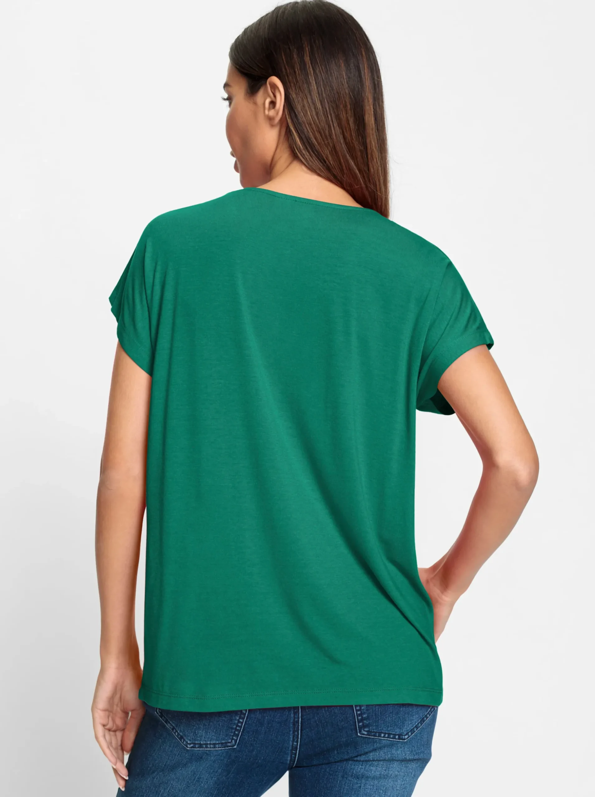 Shirts|heine Rundhalsshirt mit Glitzersteinchen grün
