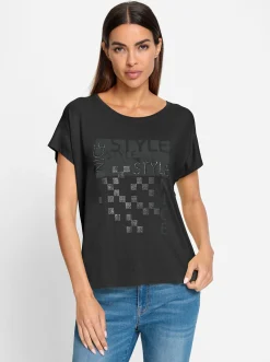 Shirts|heine Rundhalsshirt mit Glitzersteinchen schwarz