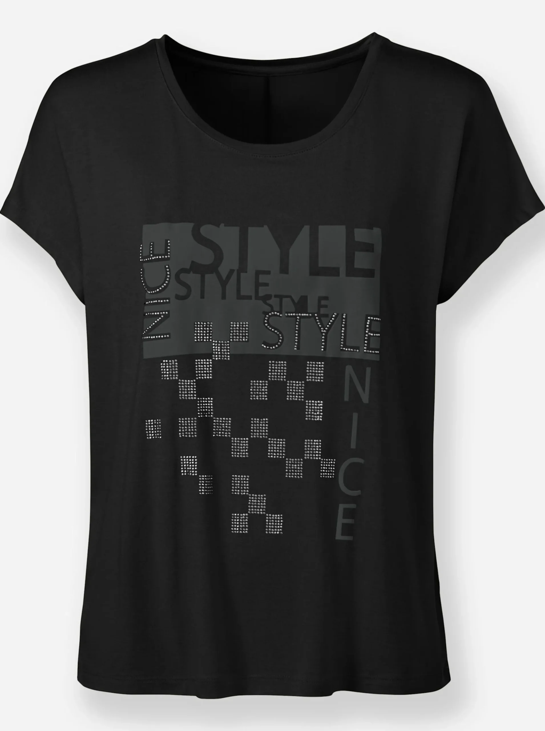Shirts|heine Rundhalsshirt mit Glitzersteinchen schwarz