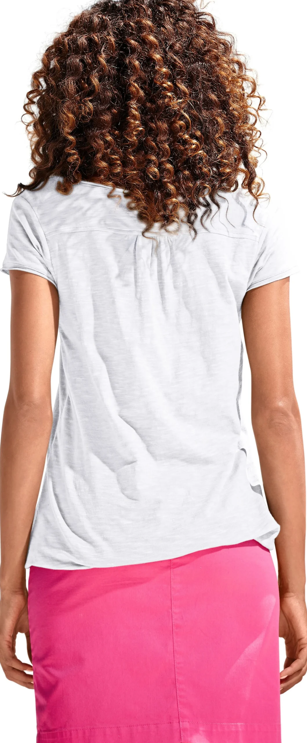 Strandmode|Shirts|heine Rundhalsshirt mit Gummizug-Bund weiß