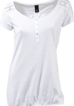 Strandmode|Shirts|heine Rundhalsshirt mit Gummizug-Bund weiß