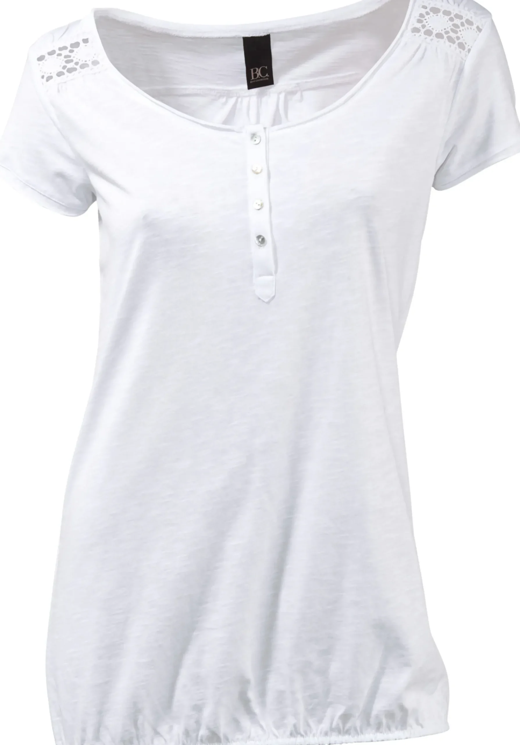 Strandmode|Shirts|heine Rundhalsshirt mit Gummizug-Bund weiß