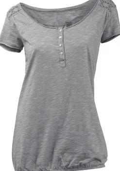 Strandmode|Shirts|heine Rundhalsshirt mit Gummizug-Bund grau
