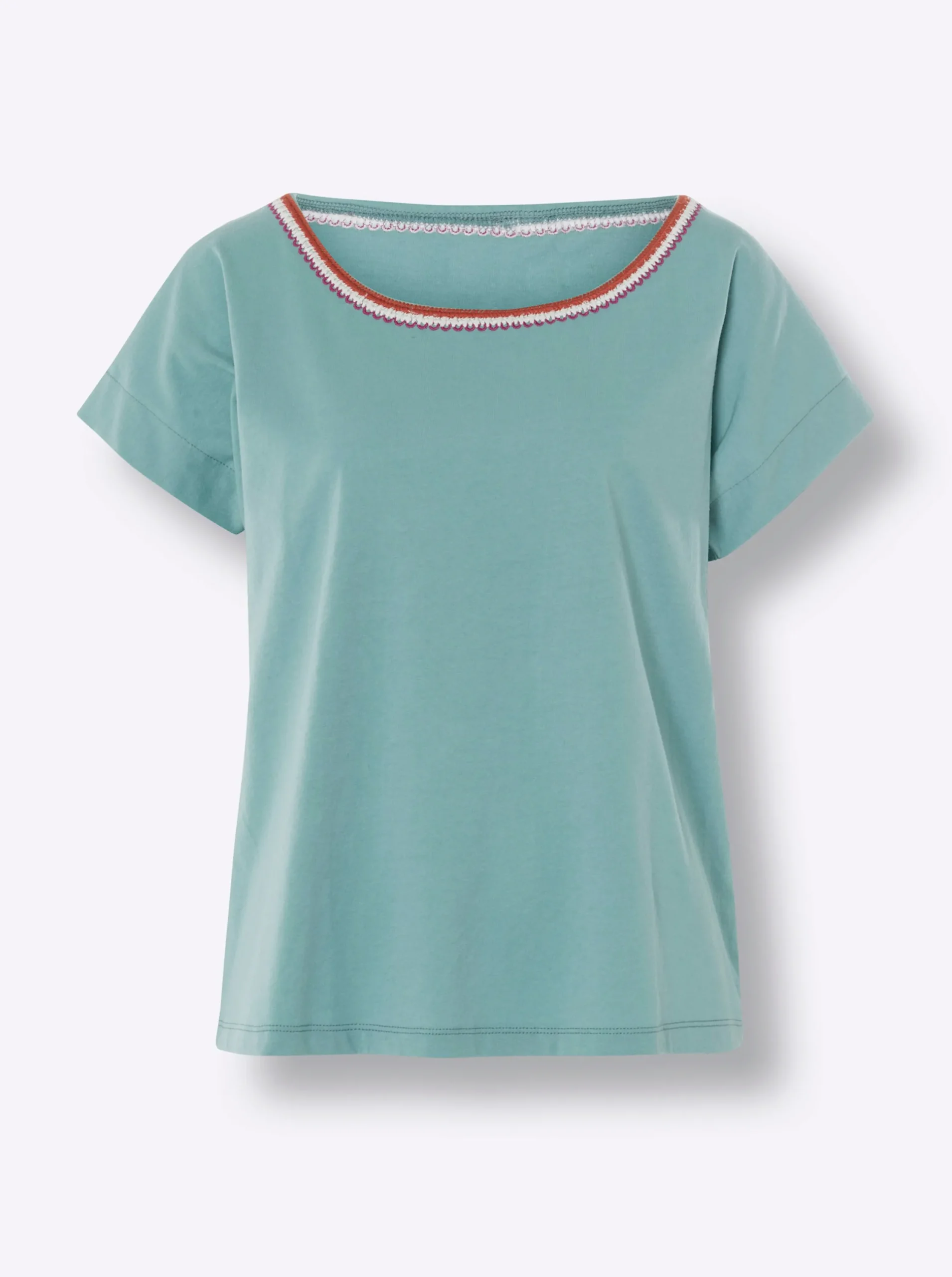 Shirts|heine Rundhalsshirt mit Kontrast-Stickerei salbei