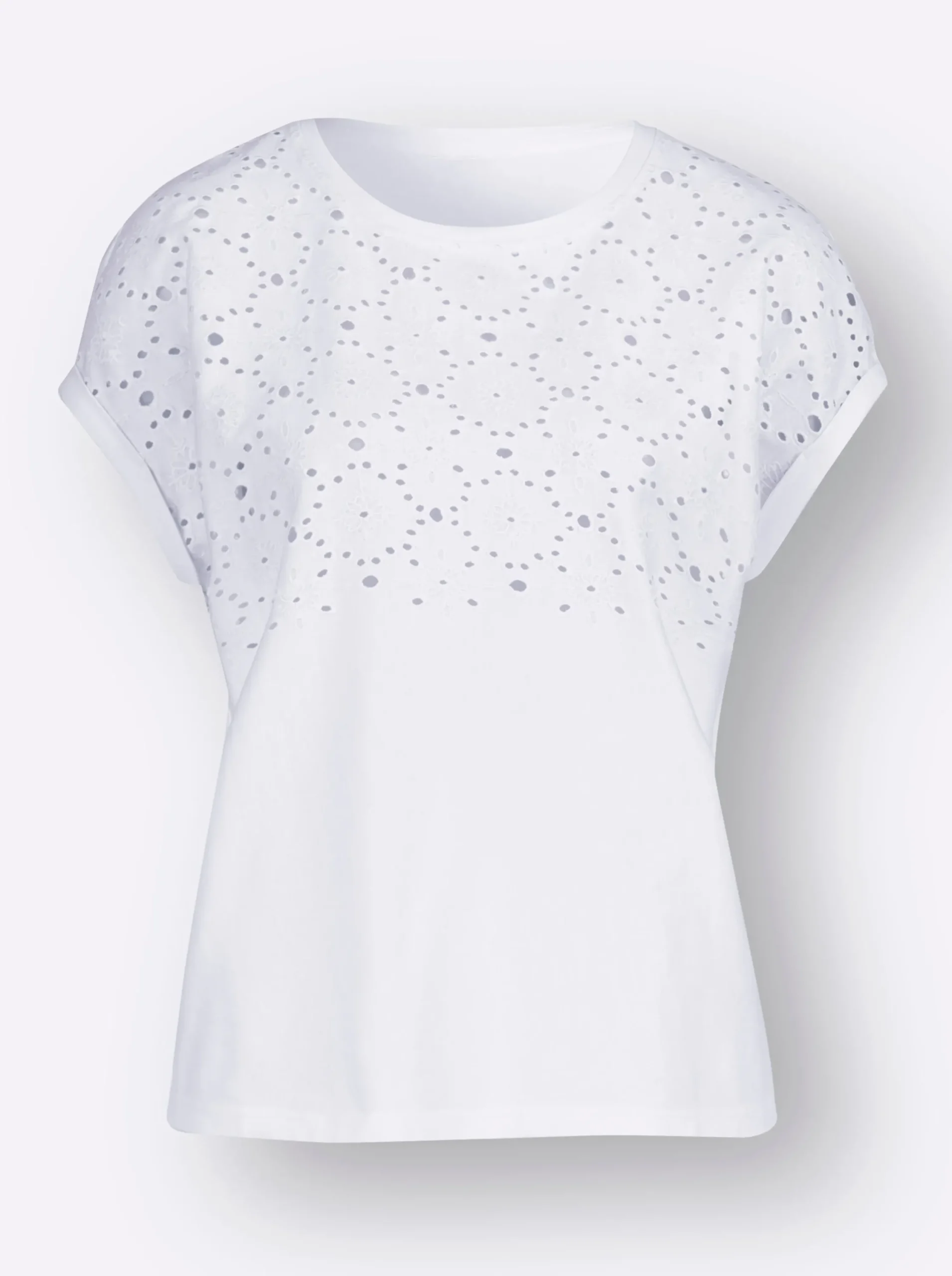Shirts| Rundhalsshirt mit Lochstickerei ecru