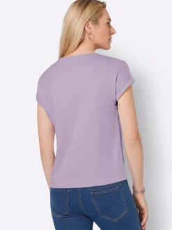 Shirts| Rundhalsshirt mit Lochstickerei flieder