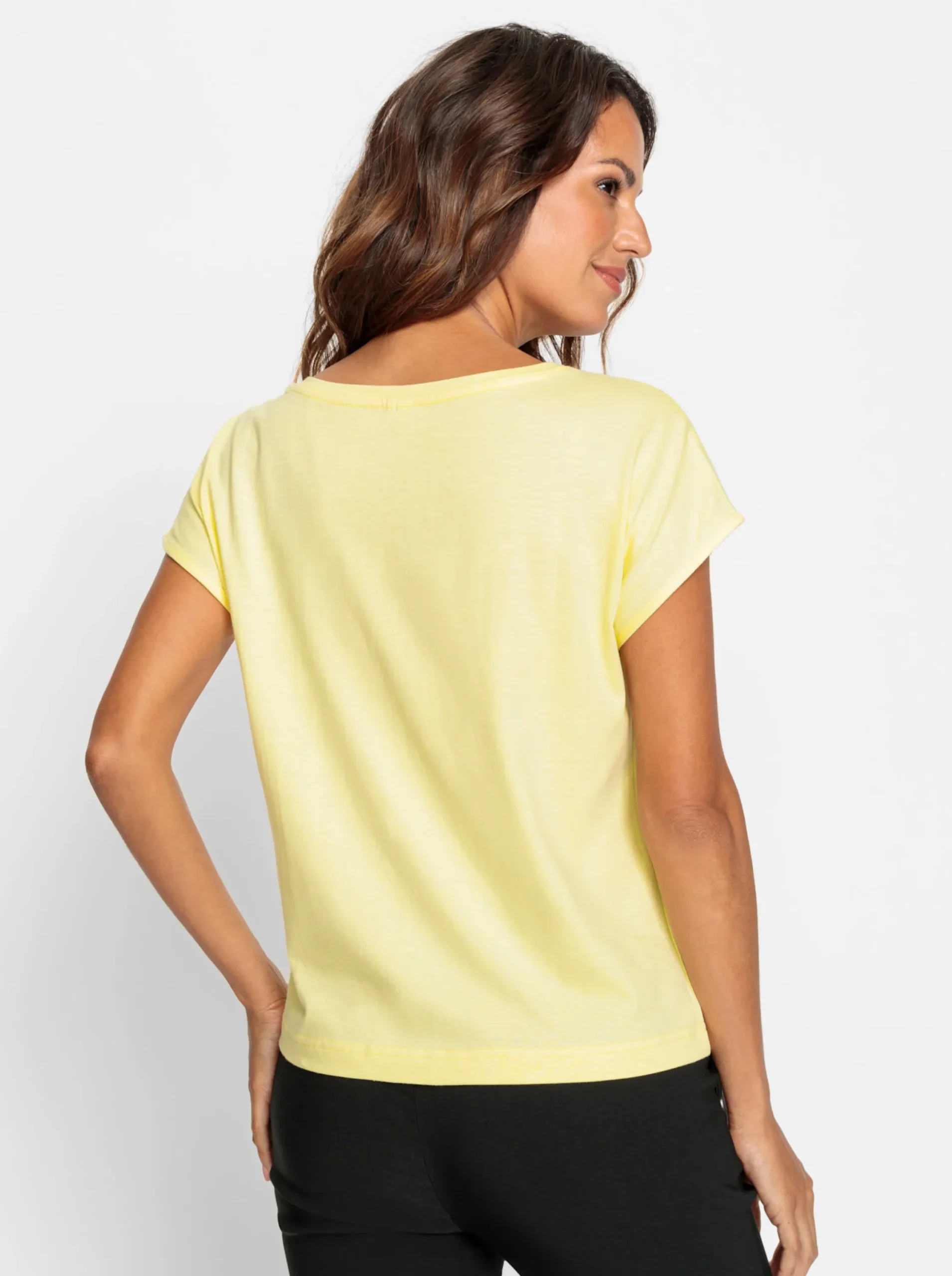 Shirts| Rundhalsshirt mit Loch-Stickerei zitrone