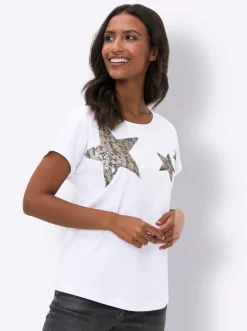 Shirts|heine Rundhalsshirt mit Pailletten weiß