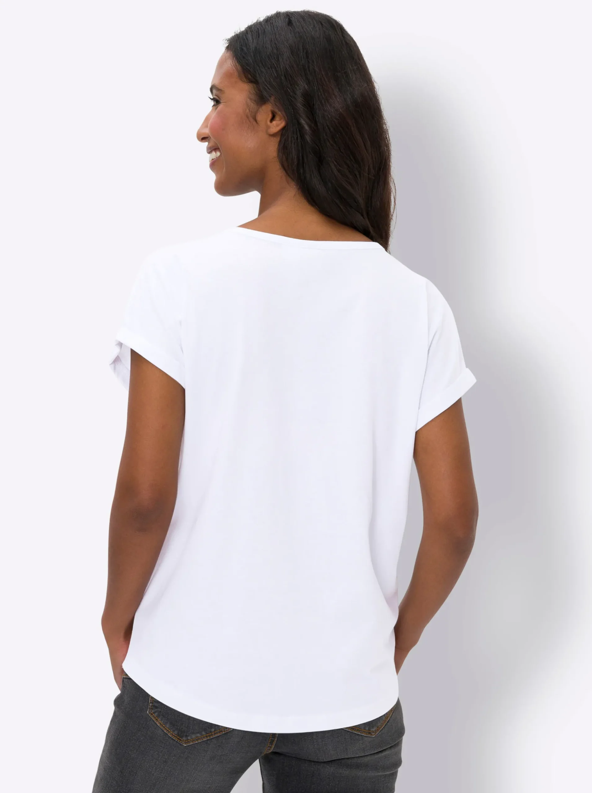 Shirts|heine Rundhalsshirt mit Pailletten weiß