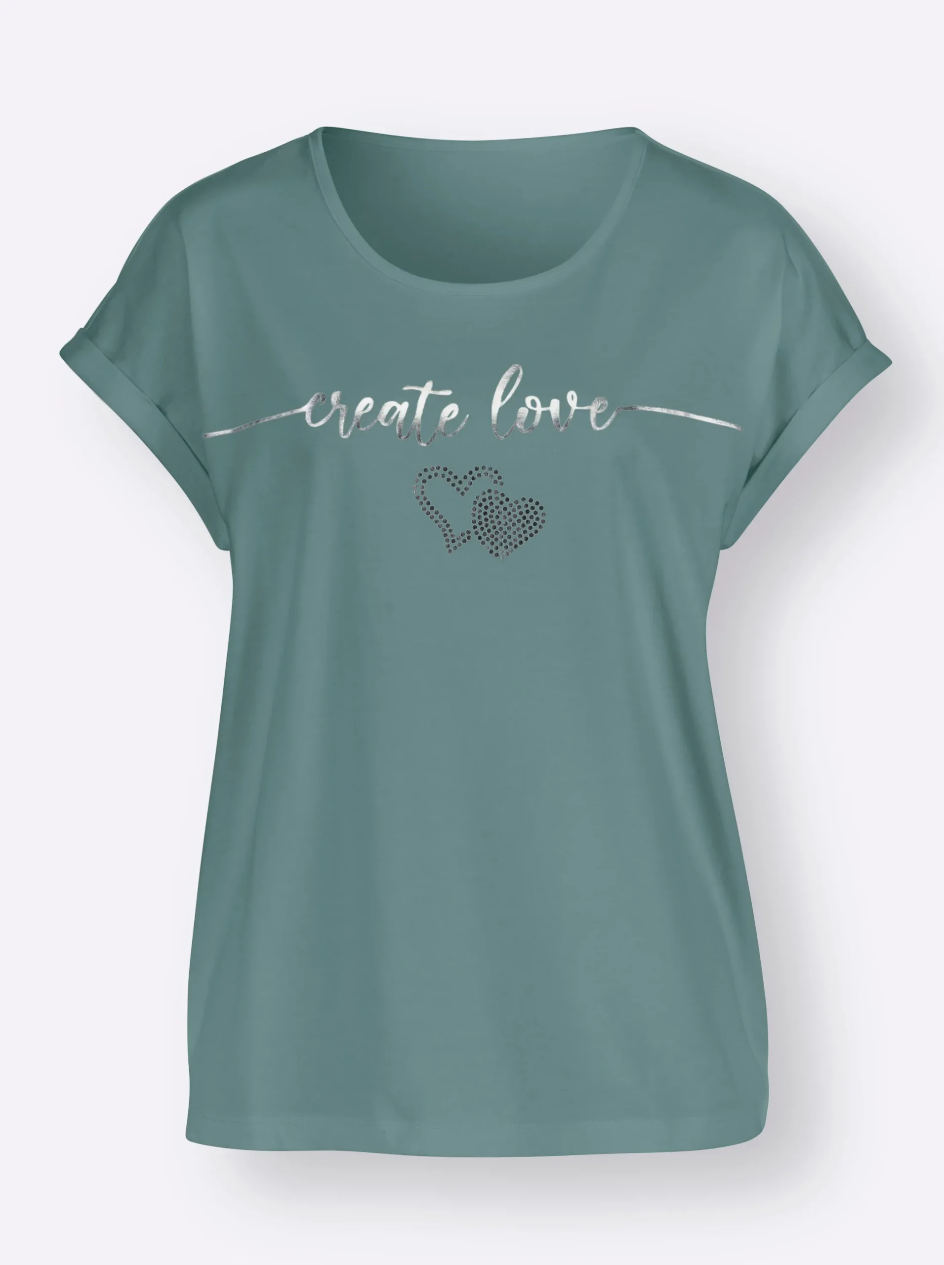 Shirts| Rundhalsshirt mit Ärmel-Aufschlag jade