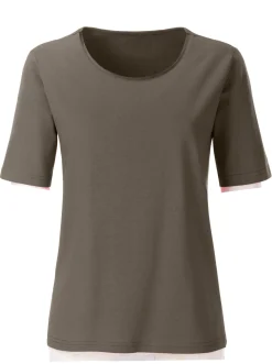 Shirts| Rundhalsshirt mit Satin-Paspelierung khaki